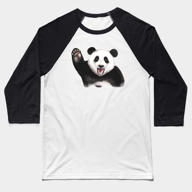 Panda Greeting Everyone Baseball T-Shirt by Mako Design 